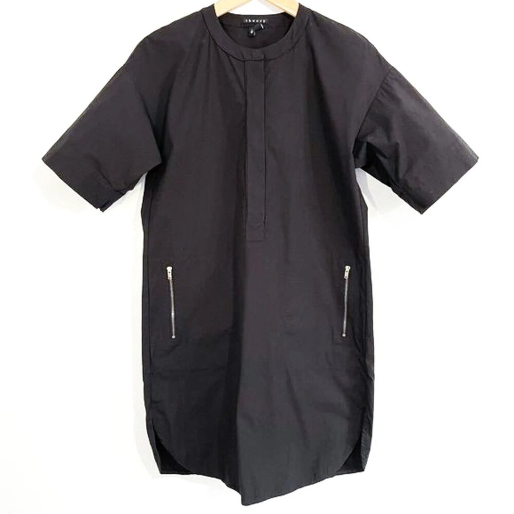 NWT - Theory Floryn Black Mini Dress Short Sleeve Light Poplin, Size Small - Picture 3 of 3